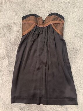 Nicole Miller Collection Strapless Black and Brown Colorblock Cocktail Dress